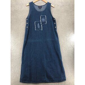 Blue J Dress Womens Large Blue Jumper Midi Sleeveless Embroidered Vintage Denim